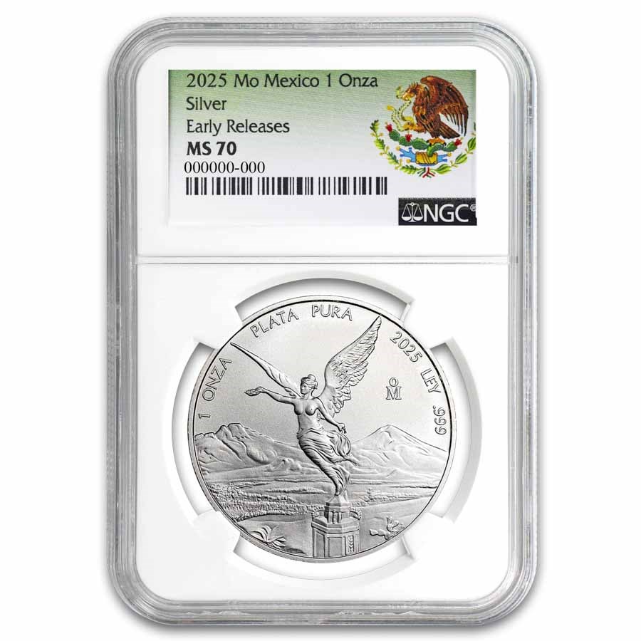 2025 Mexico 1 oz Silver Libertad MS-70 NGC (ER, Coat of Arms)