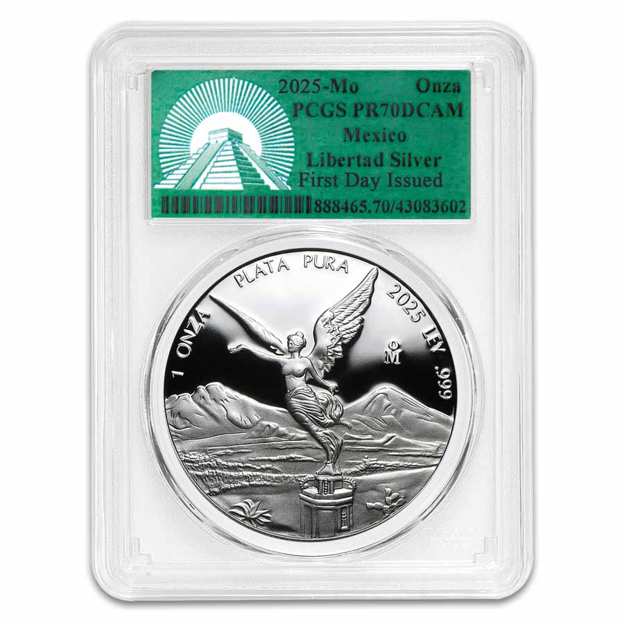 Buy 2025 Mexican 1 oz Silver Libertad PR-70 (FDI, Green) | APMEX