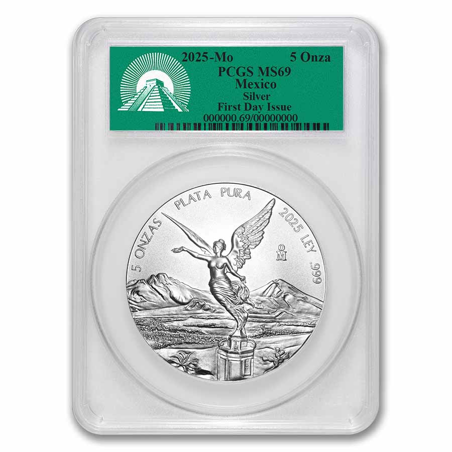 Buy 2025 Mexico 5 oz Silver Libertad MS-69 PCGS FDI | APMEX