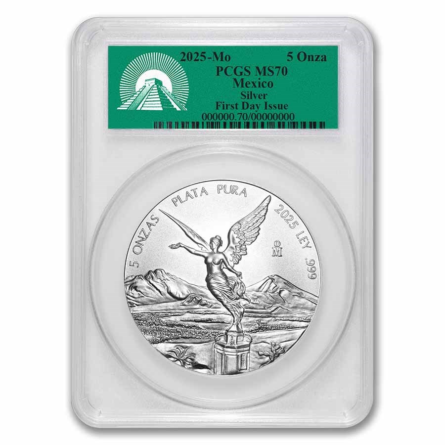 2025 Mexico 5 oz Silver Libertad MS-70 PCGS (First Day Issue)