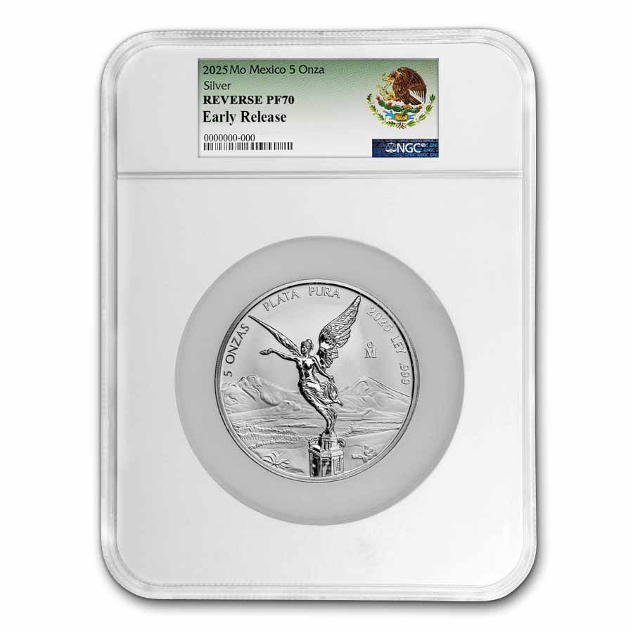 Buy 2025 Mexican 5 oz Silver Libertad Rev Proof PF-70 | APMEX