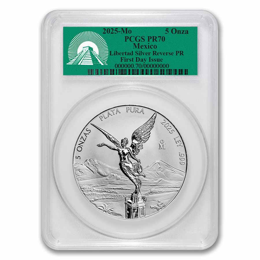 Buy 2025 Mexico 5 oz Silver Rev Proof Libertad PR-70 | APMEX