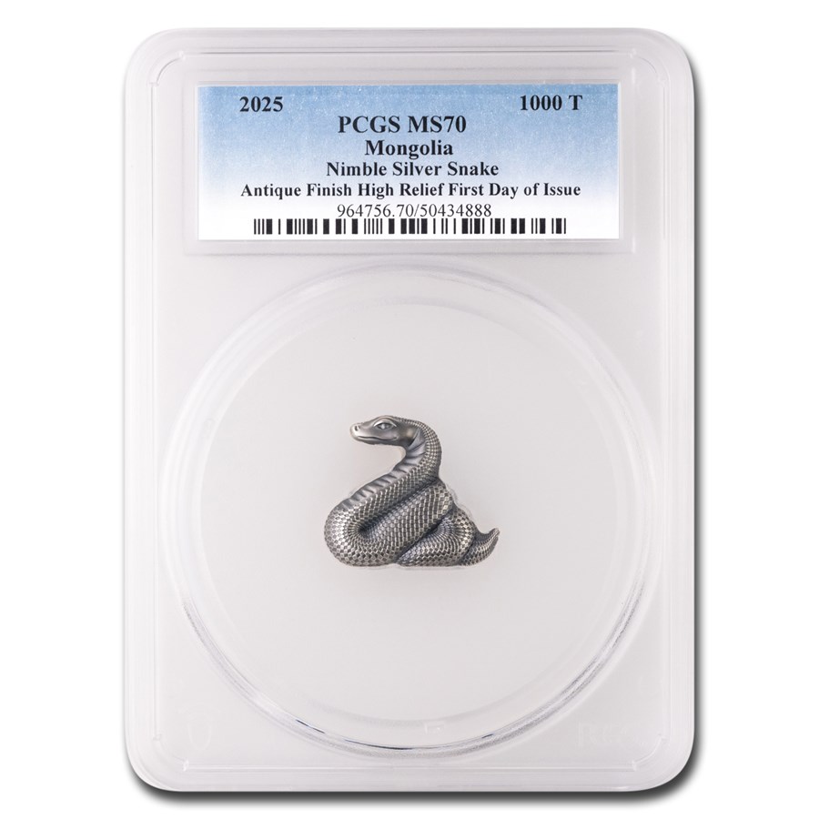 2025 Mongolia 1 oz AG Antique Lunar Nimble Snake MS-70 PCGS (FDI)