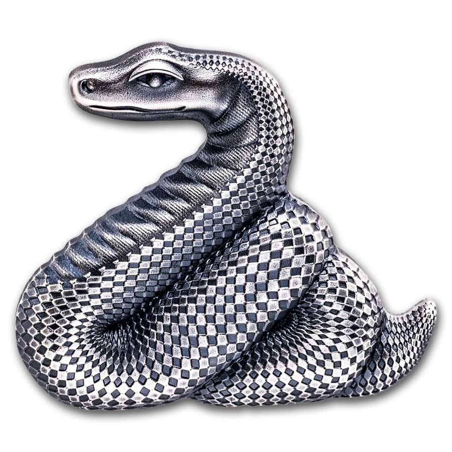 2025 Mongolia 1 oz Silver Antique Lunar Nimble Snake Shaped Coin