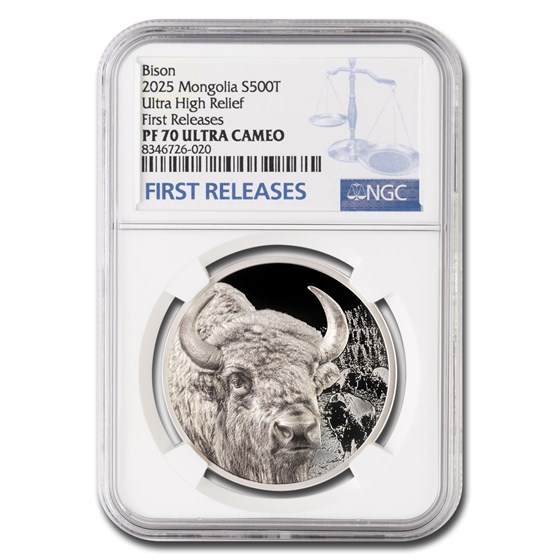 2025 Mongolia 1 oz Silver Proof Wild Mongolia Bison PF-70 NGC 2025 Mongolia 1 oz Silver Proof Wild Mongolia Bison PF-70 NGC