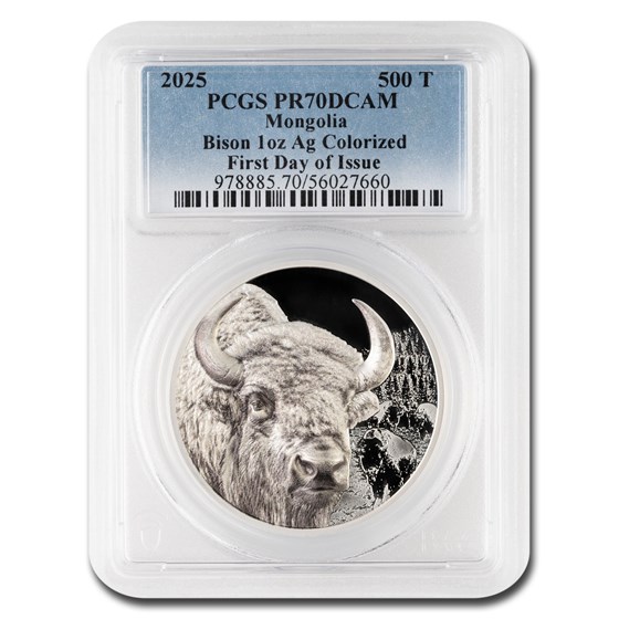2025 Mongolia 1 oz Silver Wild Mongolia Bison PR-70 PCGS FDI 2025 Mongolia 1 oz Silver Wild Mongolia Bison PR-70 PCGS FDI