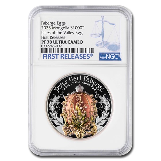 2025 Mongolia 2 oz AG Faberge Lilies of the Valley PF-70 NGC FR 2025 Mongolia 2 oz AG Faberge Lilies of the Valley PF-70 NGC FR