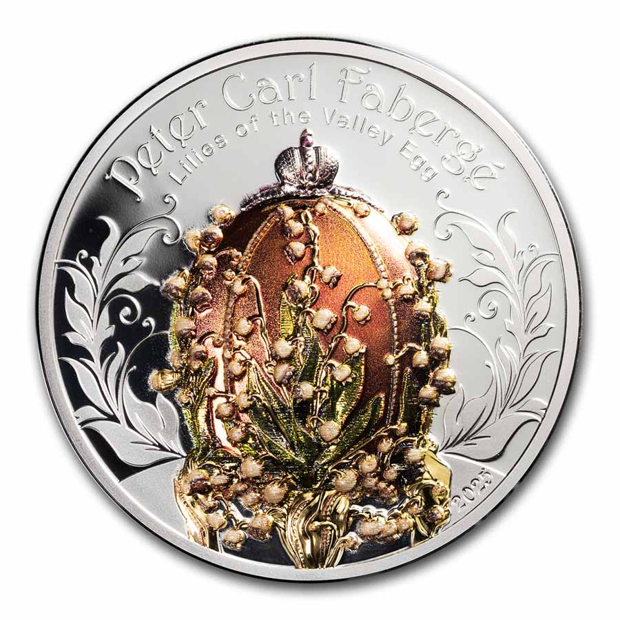 2025 Mongolia 2 oz Silver Faberge Egg; Lilies of the Valley Egg