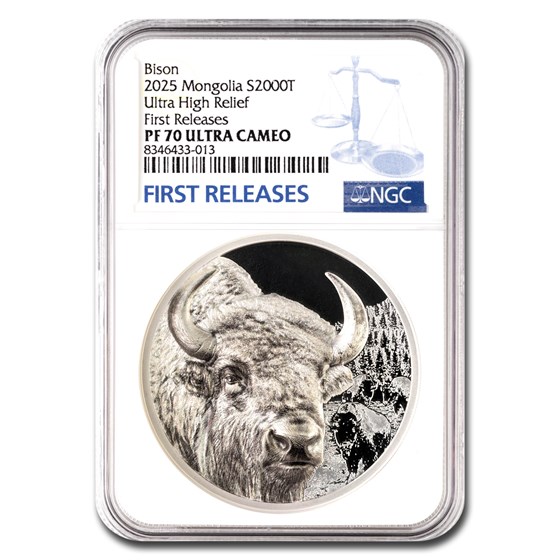 2025 Mongolia 3 oz Silver Proof Wild Mongolia Bison PF-70 NGC FR 2025 Mongolia 3 oz Silver Proof Wild Mongolia Bison PF-70 NGC FR