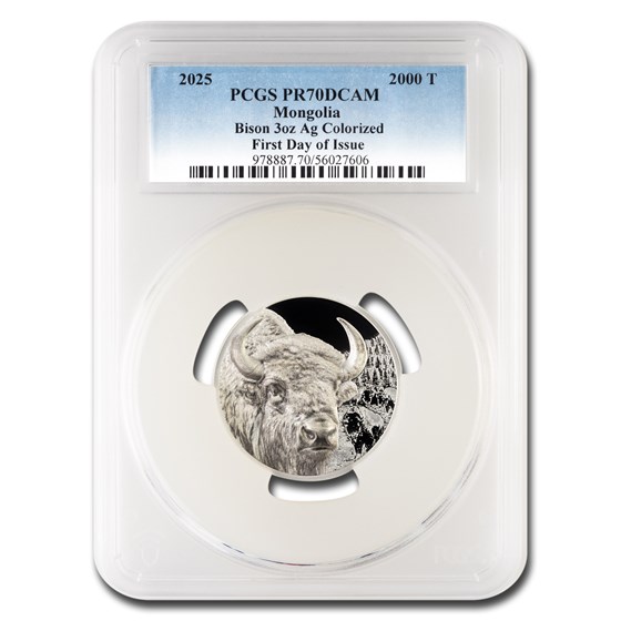2025 Mongolia 3 oz Silver Wild Mongolia Bison PR-70 PCGS FDI 2025 Mongolia 3 oz Silver Wild Mongolia Bison PR-70 PCGS FDI