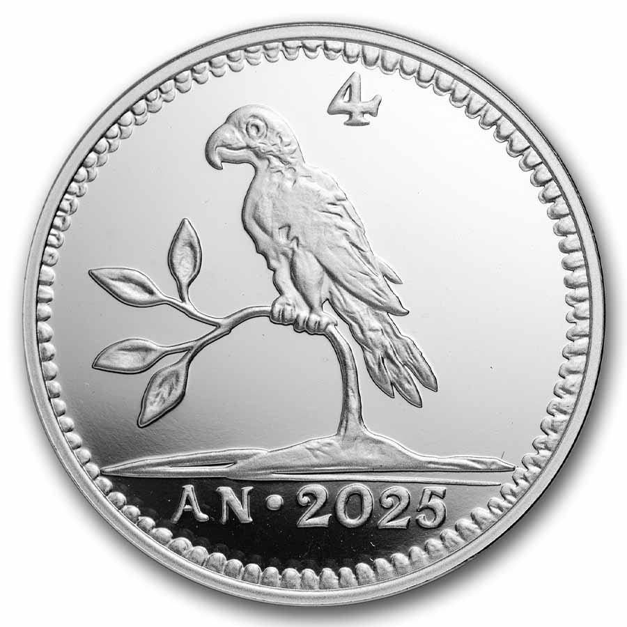 ワシの鳥元気でお金やってくる　強い廃棄できる Buy 2025 NL 1 oz Silver Parrot Duit Restrike BU | APMEX