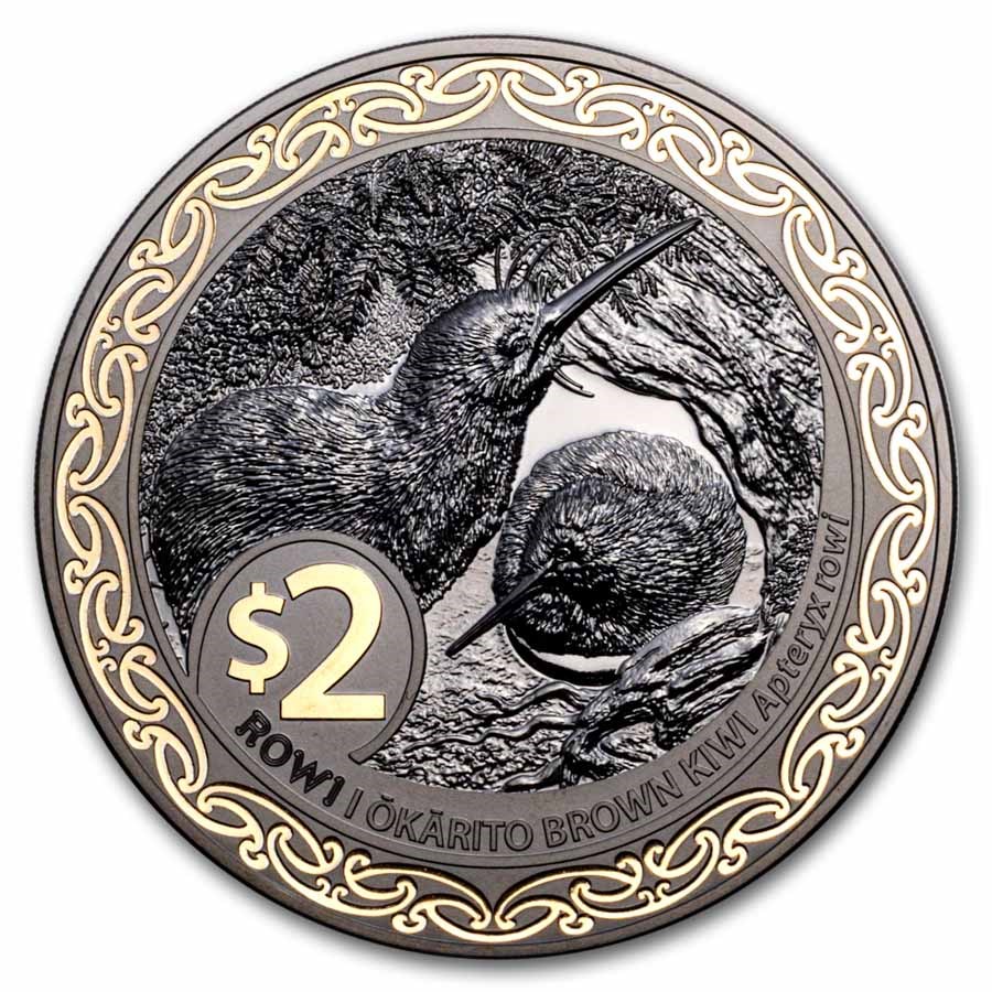 2025 New Zealand 2 oz Silver Black Proof Rowi Kiwi (w/ Box & COA)