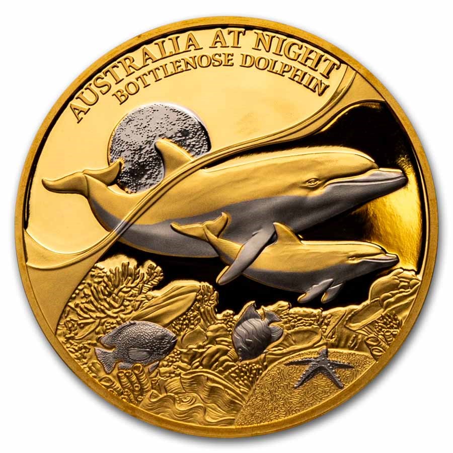 2025 Niue 1 oz Gold Proof Australia at Night (Bottlenose Dolphin)