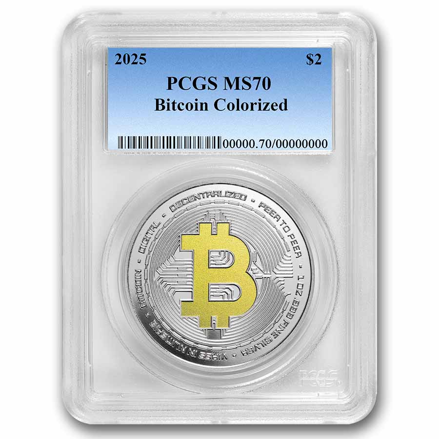 Buy 2025 1 oz Silver Bitcoin Colorized MS-70 PCGS | APMEX