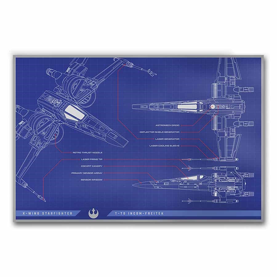 2025 Niue 1 oz Silver $2 Star Wars Blueprint: T-70 X-Wing