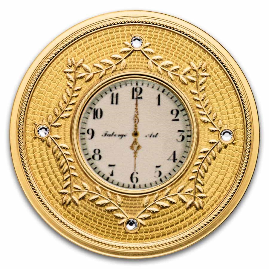 2025 Niue 1 oz Silver Proof Fabergé Gold Table Clock (Box & COA)