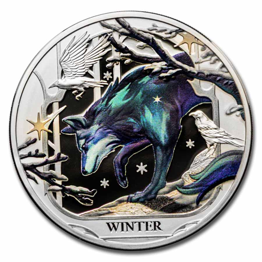 2025 Niue 1 oz Silver Proof Seasons; Winter Wolf (with Box & COA)