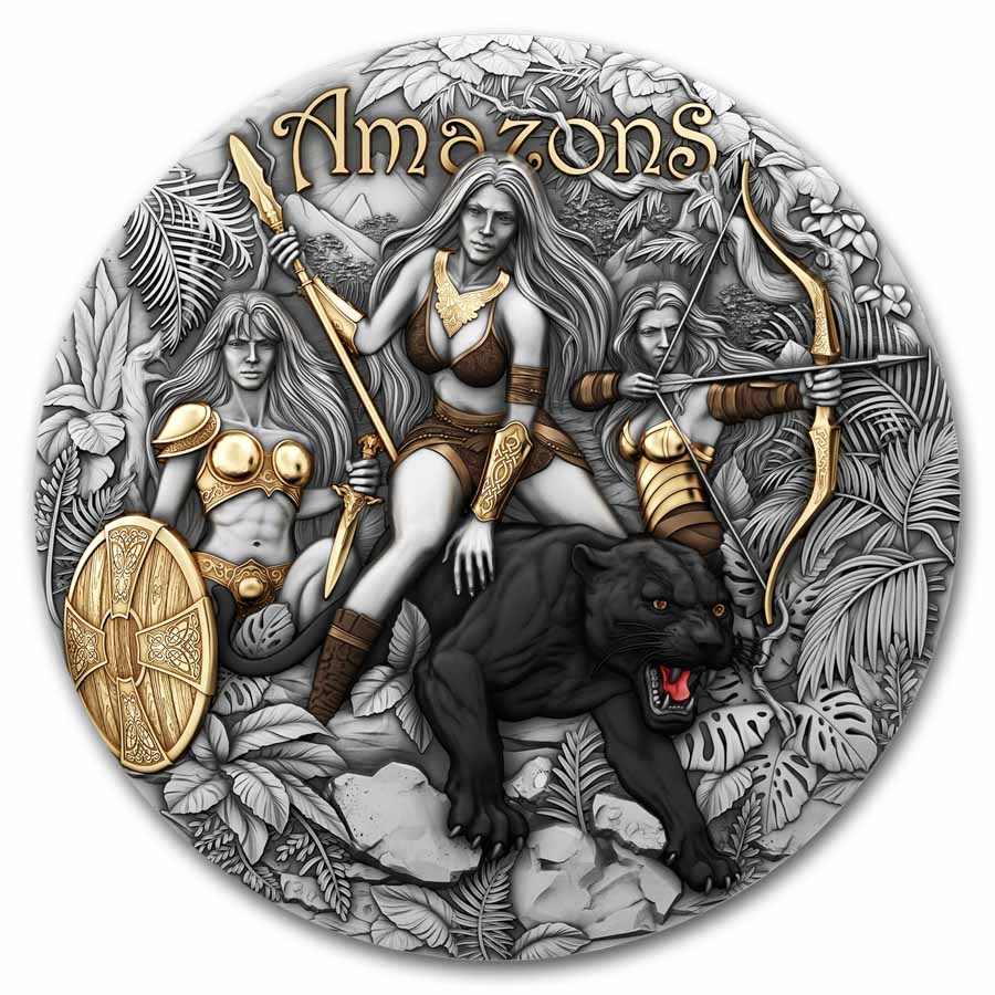 2025 Niue 2 oz Silver Antique Amazons (Gilded) w/ Box & COA