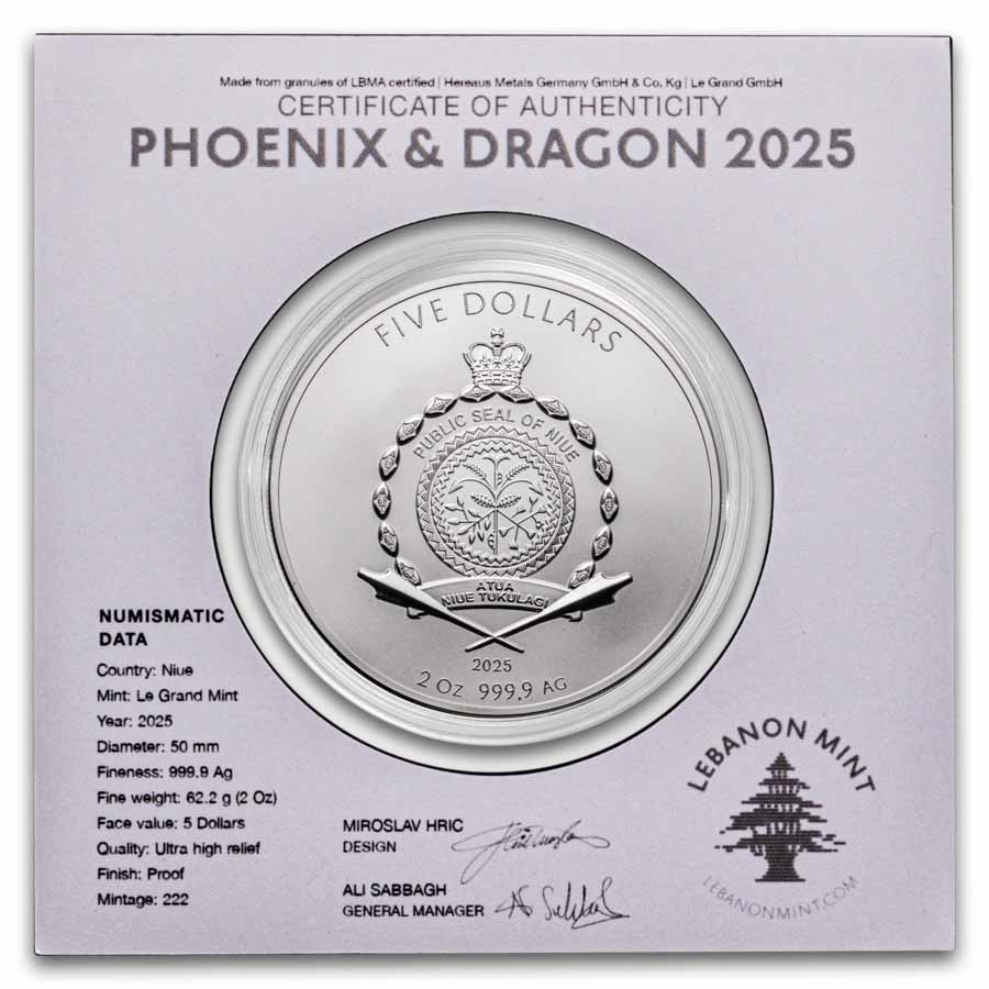 2025 Niue 2 oz Silver Ultra High Relief Phoenix & Dragon Proof