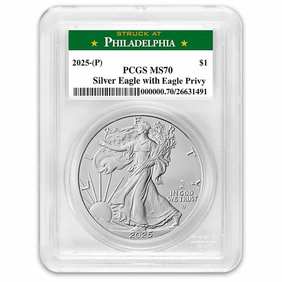 2025-(P) Silver Eagle (Eagle Privy) MS-70 PCGS (Philadelphia) 2025-(P) Silver Eagle (Eagle Privy) MS-70 PCGS (Philadelphia)