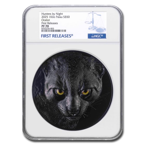 2025 Palau 1 kilo Silver Hunters by Night: Ocelot PF-70 NGC (FR) 2025 Palau 1 kilo Silver Hunters by Night: Ocelot PF-70 NGC (FR)