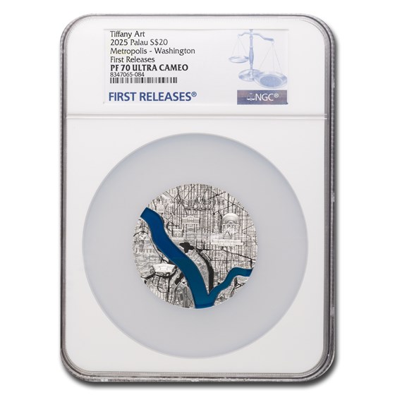 2025 Palau 3 oz Ag Tiffany Art Metropolis Washington PF-70 NGC FR 2025 Palau 3 oz Ag Tiffany Art Metropolis Washington PF-70 NGC FR