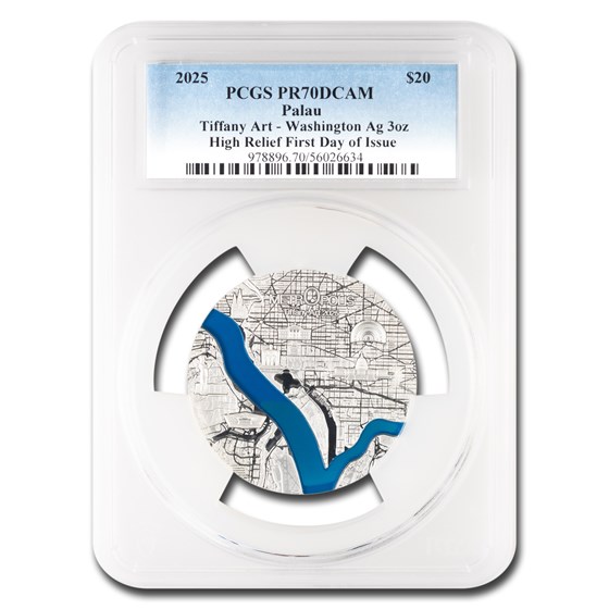 2025 Palau 3 oz Ag Tiffany Art Metropolis Washington PR-70 PCGS 2025 Palau 3 oz Ag Tiffany Art Metropolis Washington PR-70 PCGS