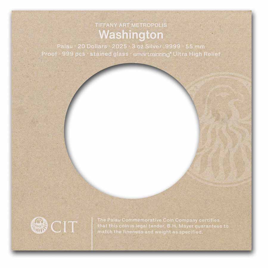 2025 Palau 3 oz Silver Tiffany Art Metropolis: Washington D.C.