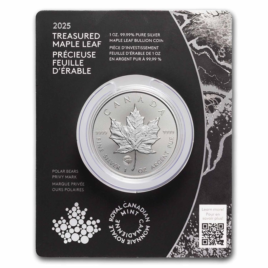 2025 RCM $5 1 oz Silver Treasured Silver Maple Polar Bear Privy
