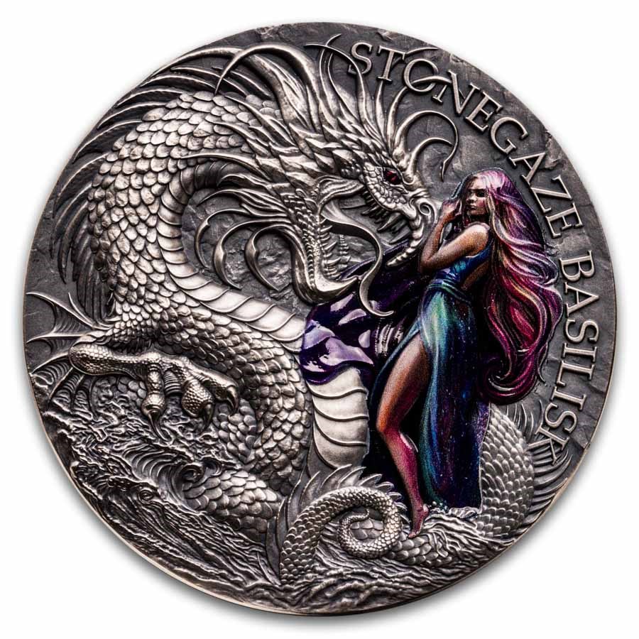 2025 Rep. of Cameroon 2 oz Silver Dragonology; Stonegaze Basilisk