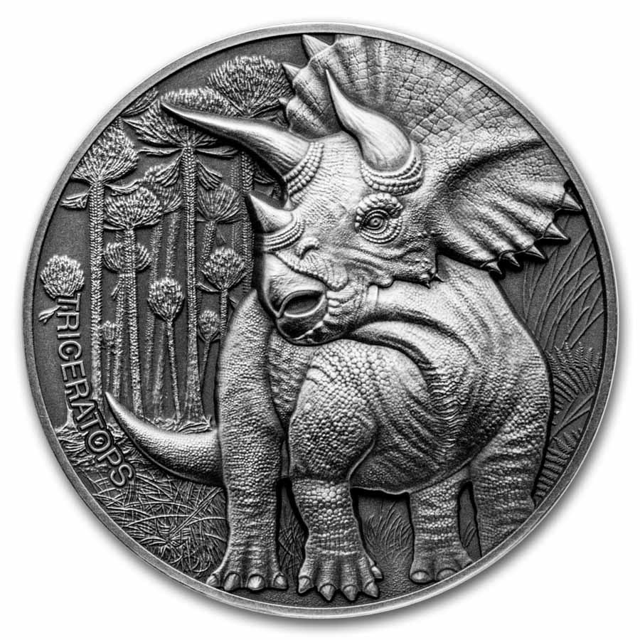 2025 Republic of Cameroon 2 oz Silver Triceratops (w/ Box & COA)
