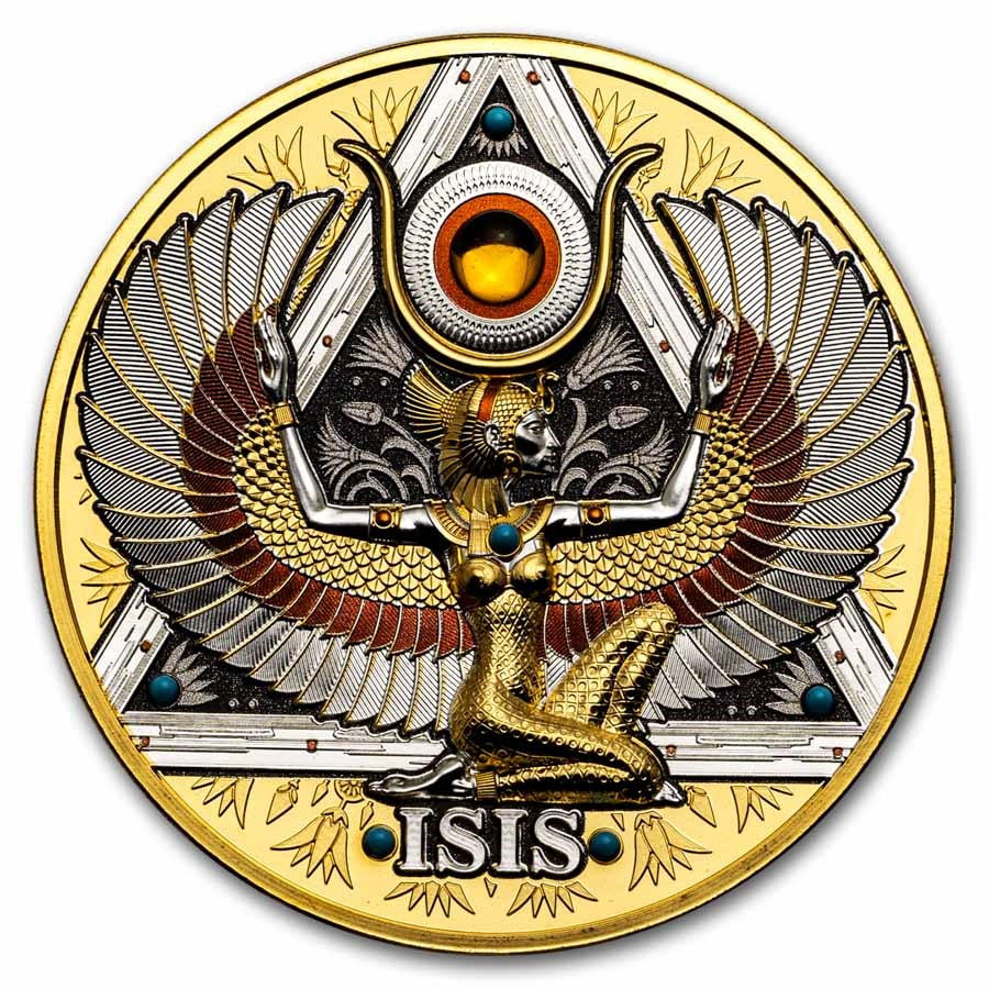 2025 Republic of Cameroon 5 oz Silver Gold Grandeur: Isis