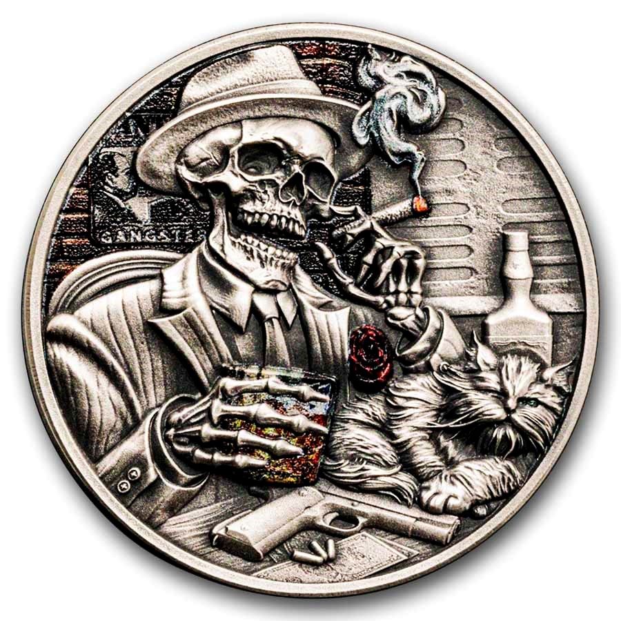2025 Republic of Ghana 1 oz Silver Antique Memento Mori: Gangster