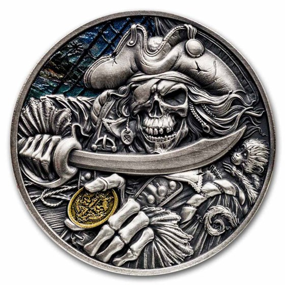 2025 Republic of Ghana 1 oz Silver Antique Memento Mori: Pirate 2025 Republic of Ghana 1 oz Silver Antique Memento Mori: Pirate