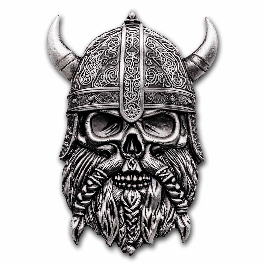 2025 Republic of Ghana 1 oz Silver Shaped Viking Skull (Box/COA)