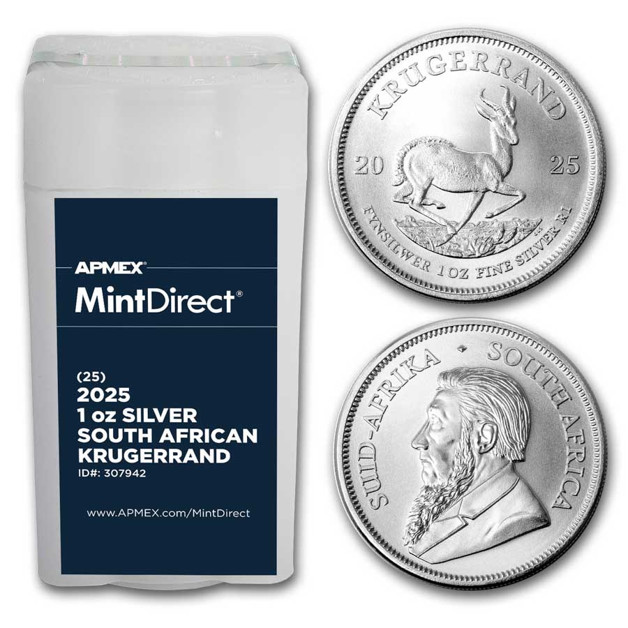 2025 S. Africa 1 oz Silver Krugerrand (25-Coin MintDirect® Tube)