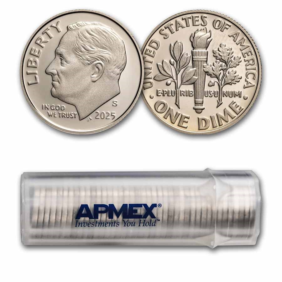 2025-S Roosevelt Dime 50-Coin Roll Gem Proof