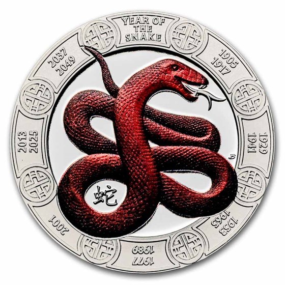 2025 Samoa 1 oz Silver $2 Lunar Year of The Snake (Colorized)