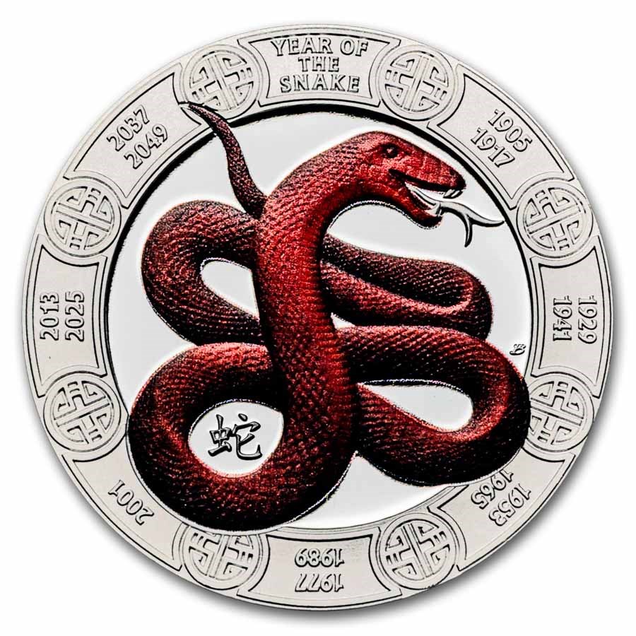 2025 Samoa 1 oz Silver $2 Lunar Year of The Snake (Colorized)