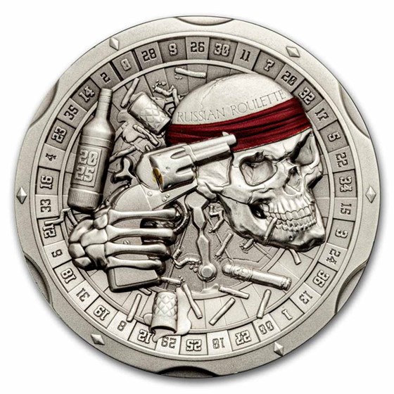2025 Samoa 2 oz Russian Roulette Antiqued Coin 2025 Samoa 2 oz Russian Roulette Antiqued Coin