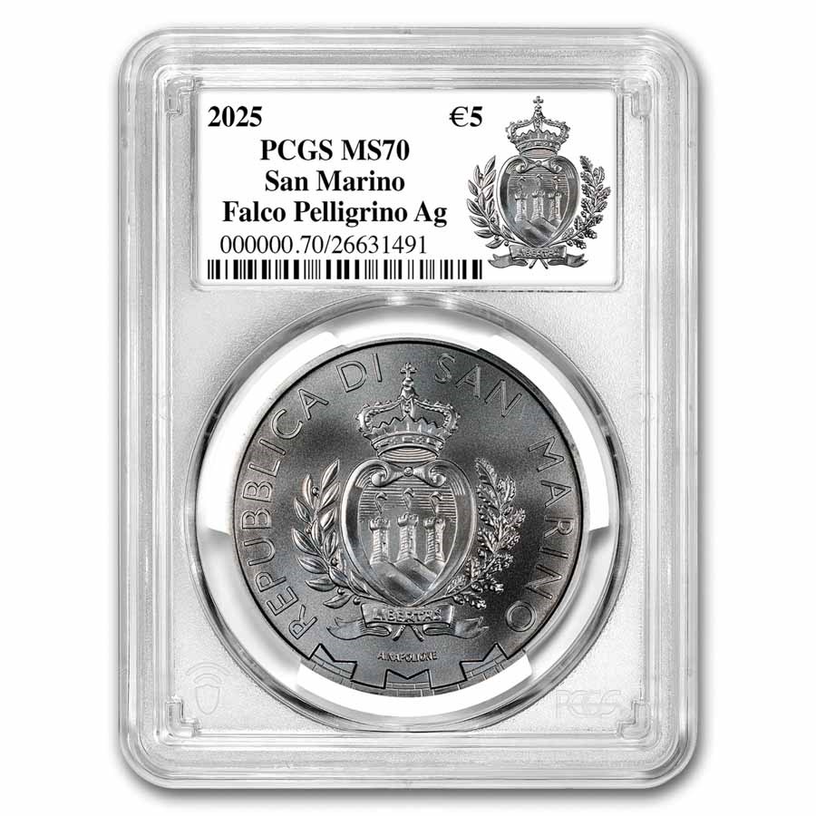 2025 San Marino 1 oz Silver Peregrine Falcon MS-70 PCGS