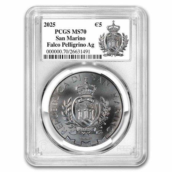 2025 San Marino 1 oz Silver Peregrine Falcon MS-70 PCGS 2025 San Marino 1 oz Silver Peregrine Falcon MS-70 PCGS