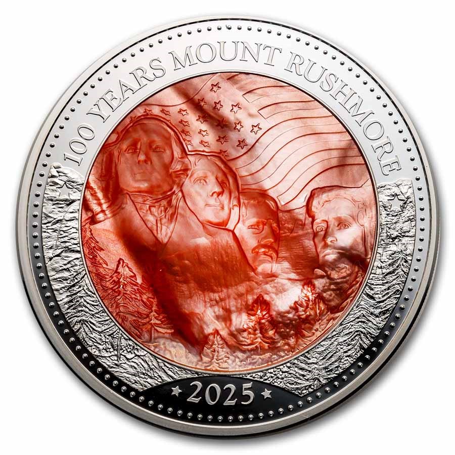 2025 Solomon Isl. 5 oz Silver Mother of Pearl Mount Rushmore