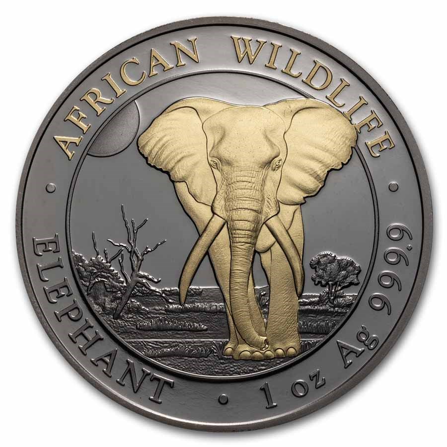 2025 Somalia 1 oz Silver Golden Enigma African Wildlife Elephant