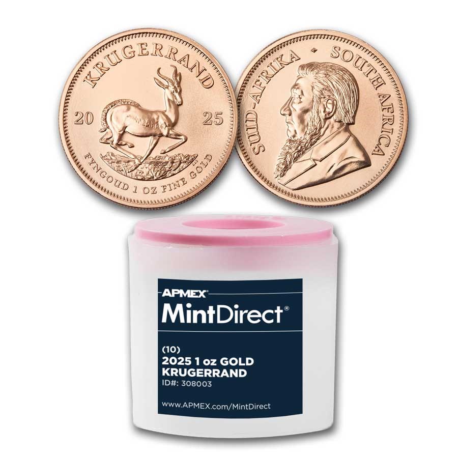 2025 South Africa 1 oz Gold Krugerrand (10-Coin MintDirect® Tube)
