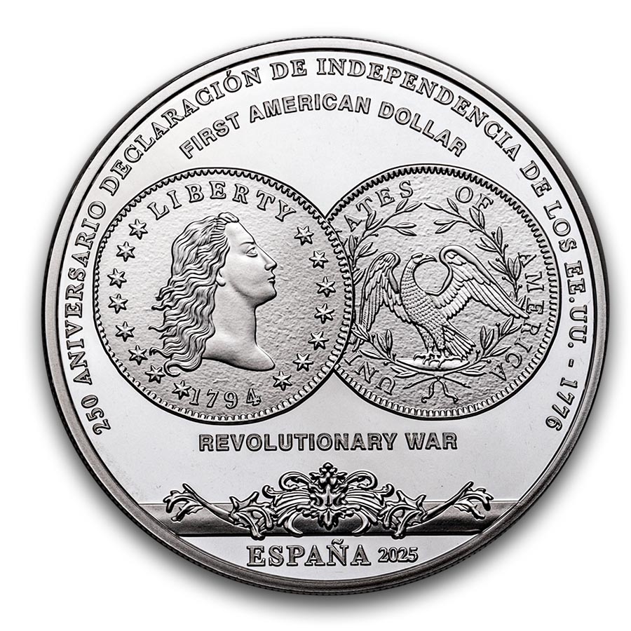 2025 Spain Milled & Flowing Hair Dollar 250th Anniv .925 Silver