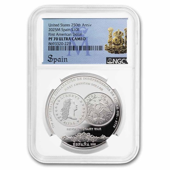 2025 Spain Milled & Flowing Hair Dollar 250th PF-70 UCAM NGC