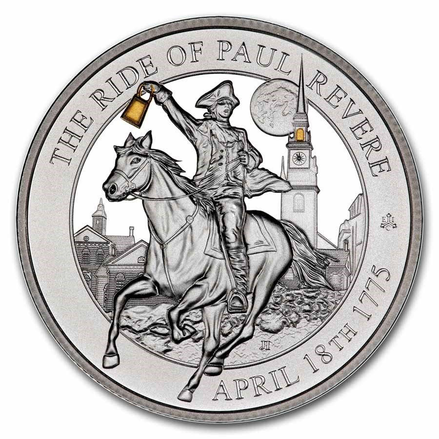 2025 St. Helena 1 oz Ag Paul Revere Midnight Ride Pf (Gold-Pltd)