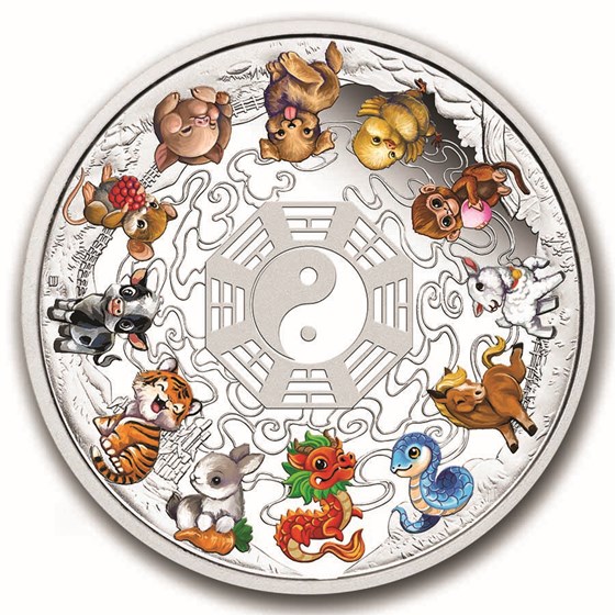 2025 TUV 5 oz Silver Colorized Twelve Baby Lunar Animals Proof