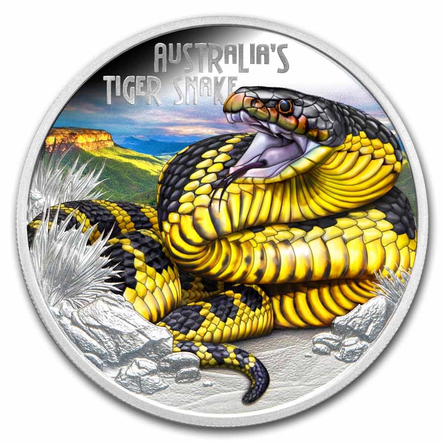 2025 Tuvalu 1 oz Silver Colorized Australian Tiger Snake PF